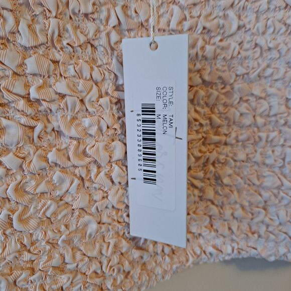 Petersyn Tami Melon Color Striped Smocked Top - Size M - Picture 11 of 12